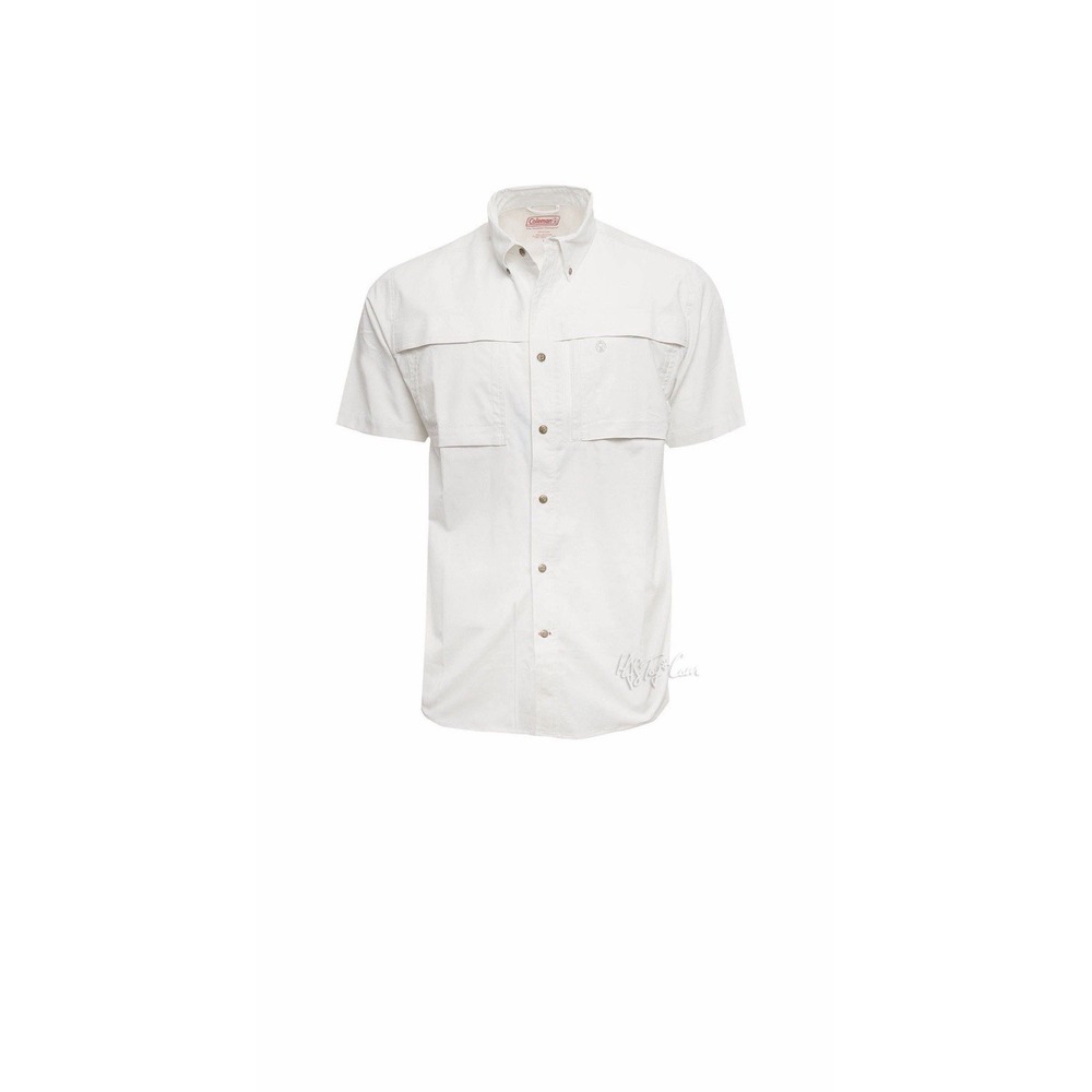 NWT Coleman Men Short Sleeve White L Outdoor Stretch Slim Muscle Fit Shirt $60